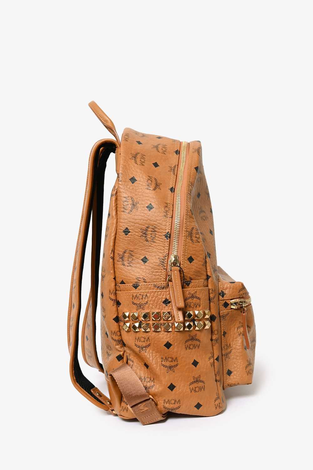 MCM Brown Leather Monogram Studded Backpack - image 3