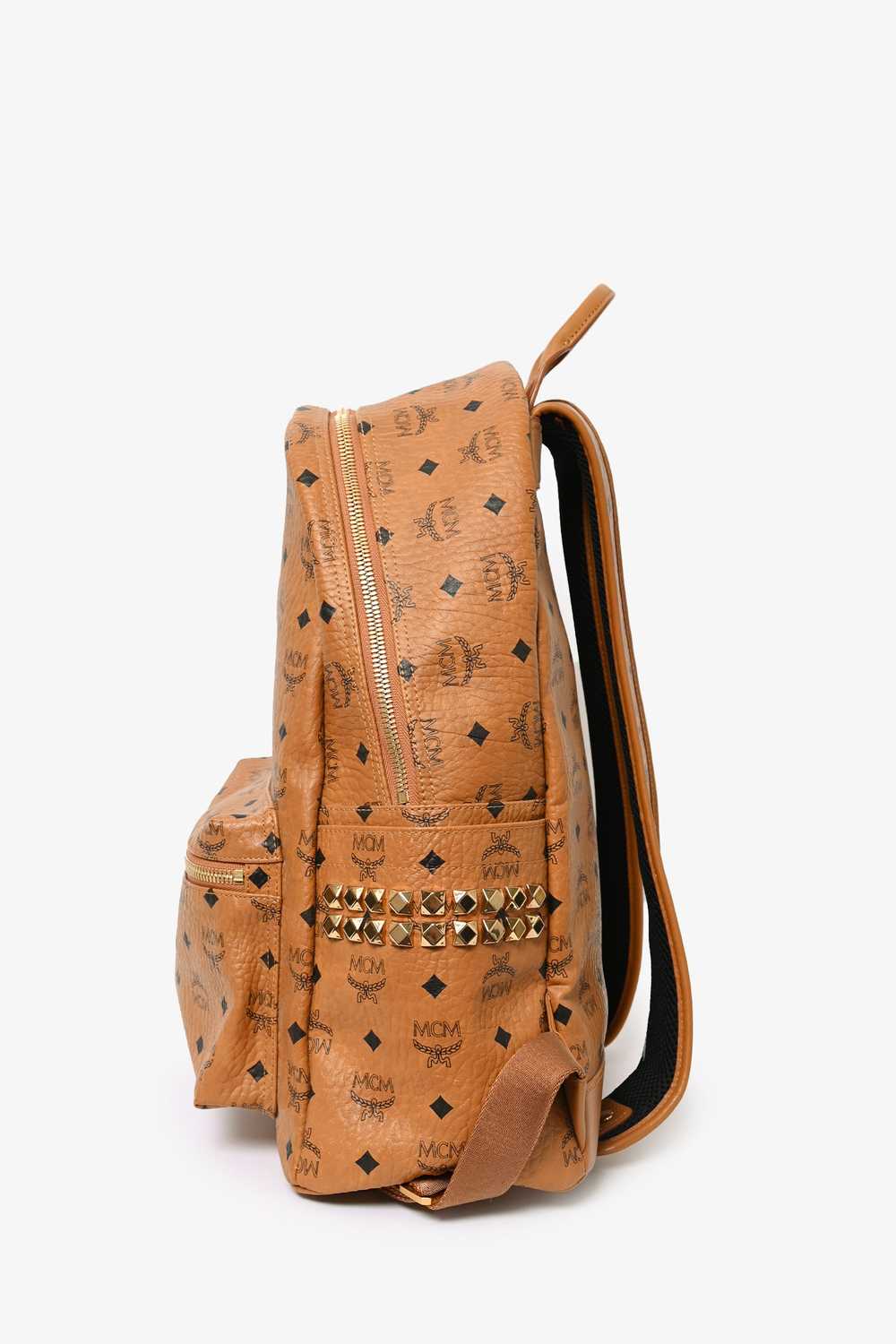 MCM Brown Leather Monogram Studded Backpack - image 4