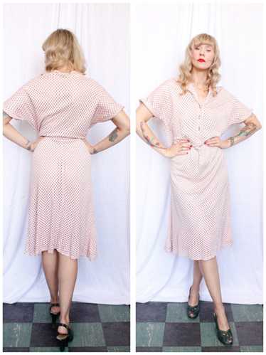 1940s Nylon Mesh Jersey Pink Dress - XXL