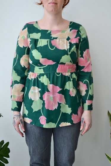 Green Floral Smock Top