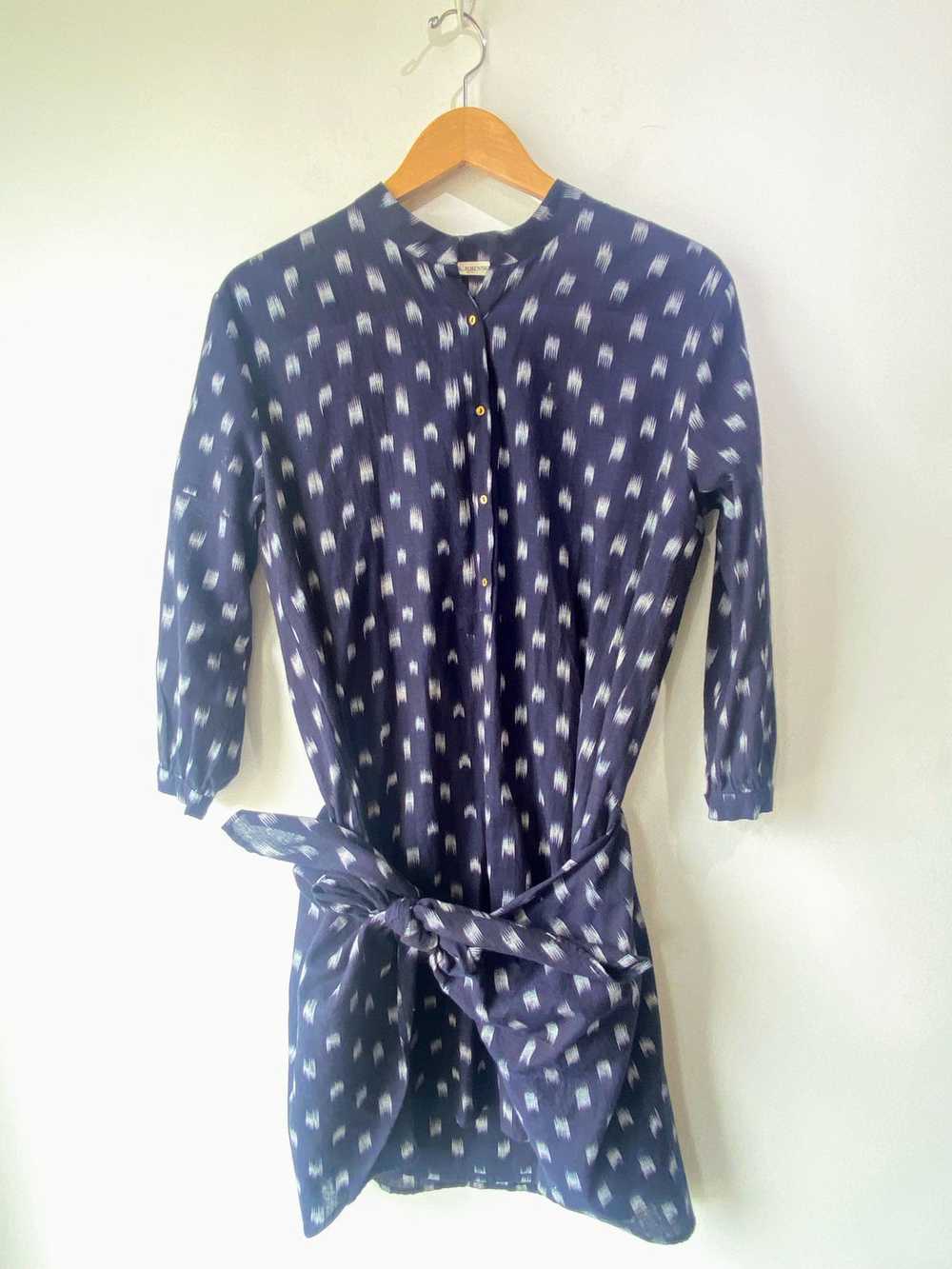 Ulla Johnson Navy Batik Print Tie Dress - image 1