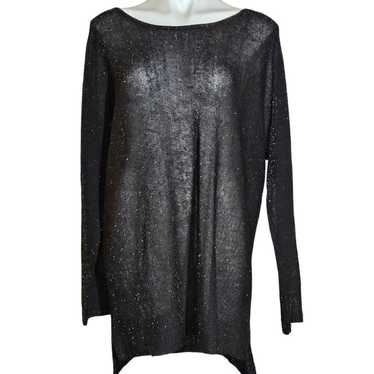 Eileen Fisher Black Metallic Sheer Knit Tunic Blou