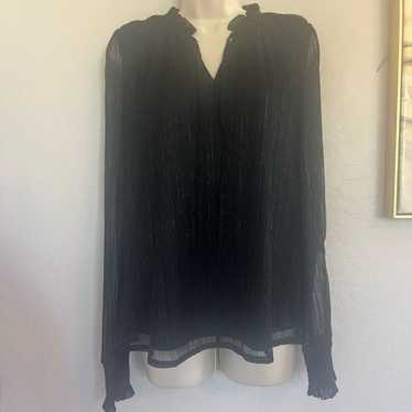 Joie Metallic split neck sheer sleeve blouse size 