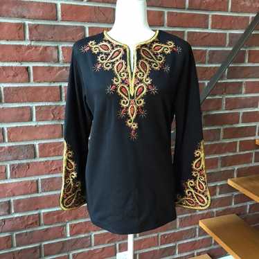 BOB MACKIE KNIT EMBROIDERED TUNIC TOP