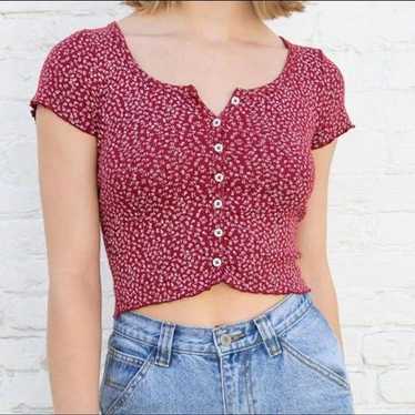 Rare Brandy Melville Red Floral Zelly Short Sleeve