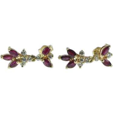 10K Marquise Ruby Flower Vintage Dangle Earrings Y