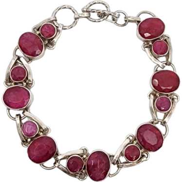 Sterling Silver Pink Gemstone Toggle Bracelet #176