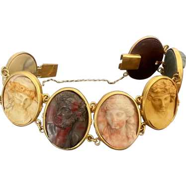Antique 18K gold cameo bracelet, greek goddess cam