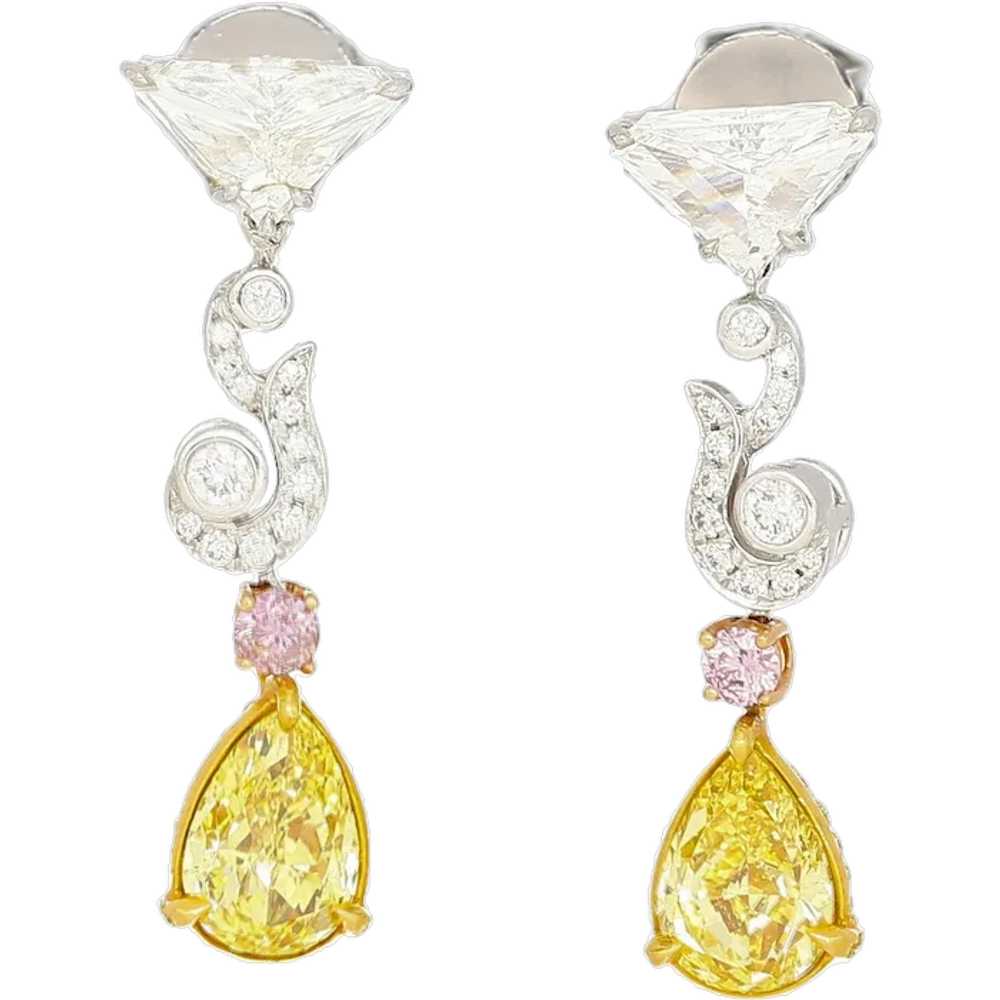 GIA Certified Fancy Vivid Yellow Diamond Drop Ear… - image 1