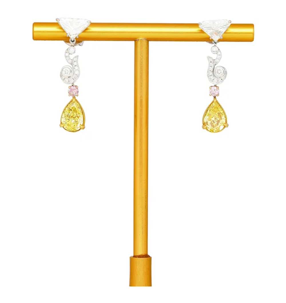 GIA Certified Fancy Vivid Yellow Diamond Drop Ear… - image 2