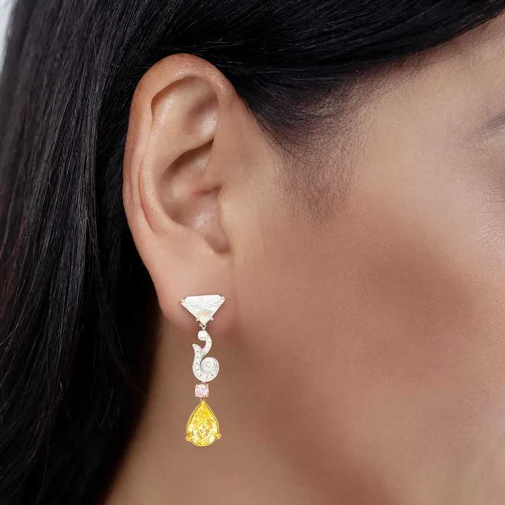 GIA Certified Fancy Vivid Yellow Diamond Drop Ear… - image 3