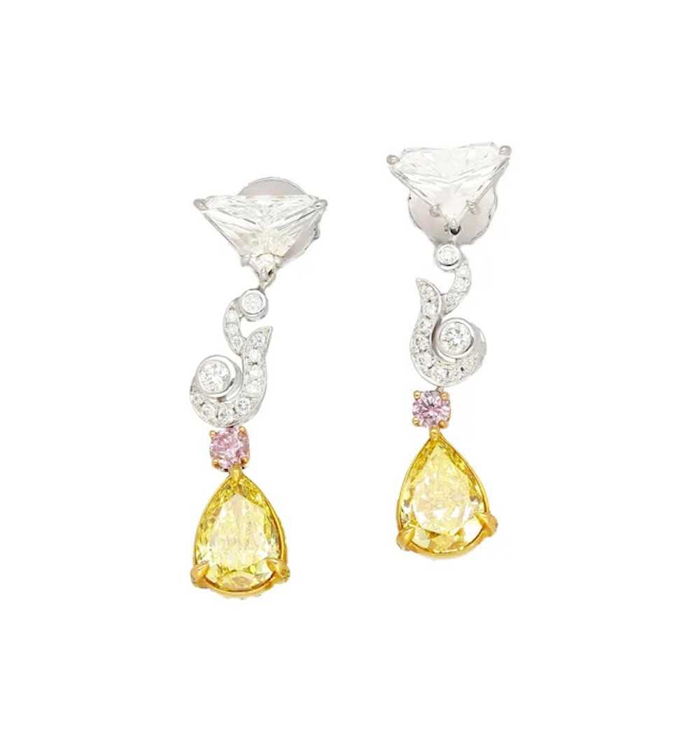 GIA Certified Fancy Vivid Yellow Diamond Drop Ear… - image 4