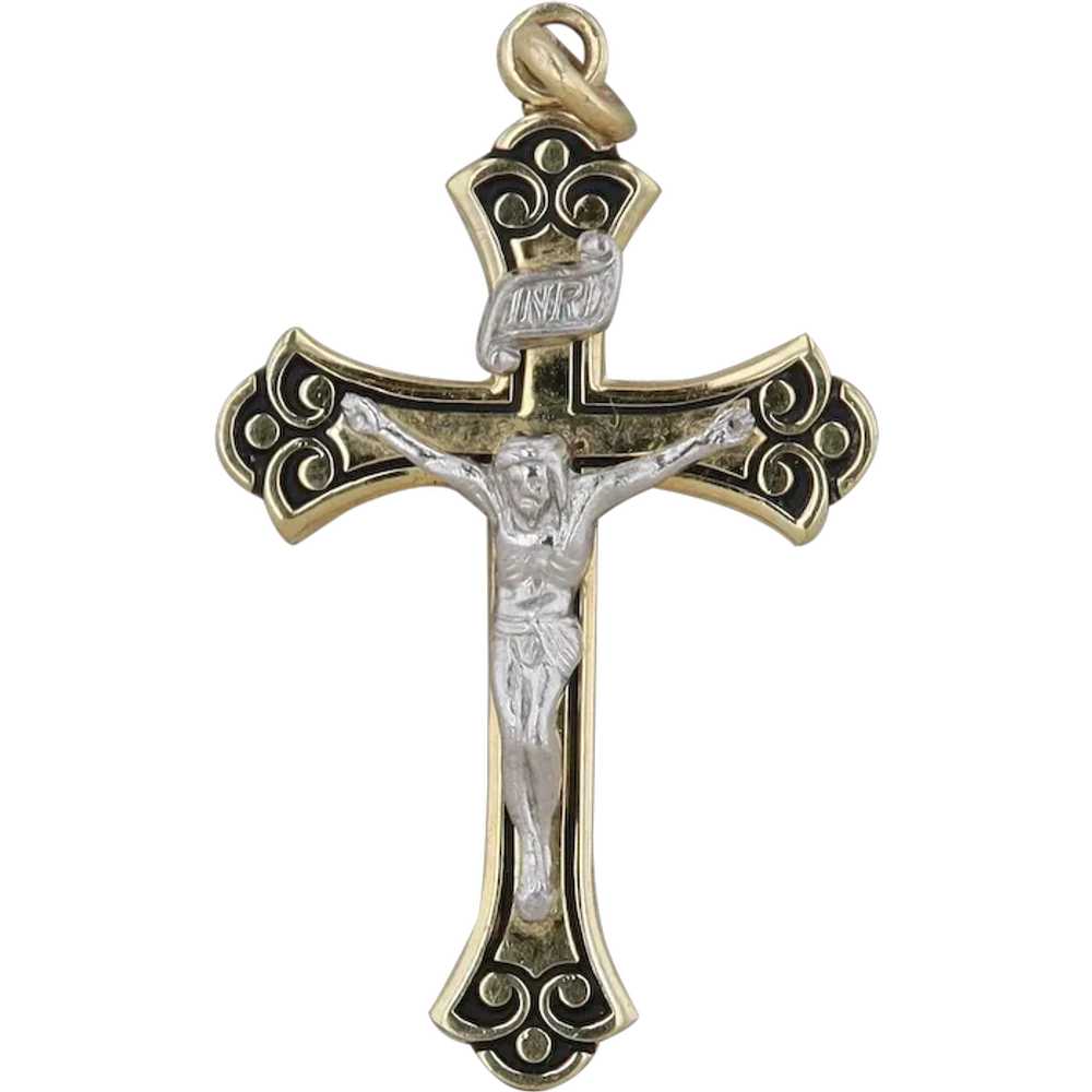 Sterling Silver & Gold Plated Filigree Cross Pend… - image 1