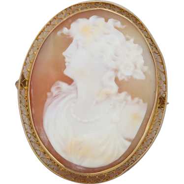 10k Yellow Gold Cameo Pin Brooch - image 1