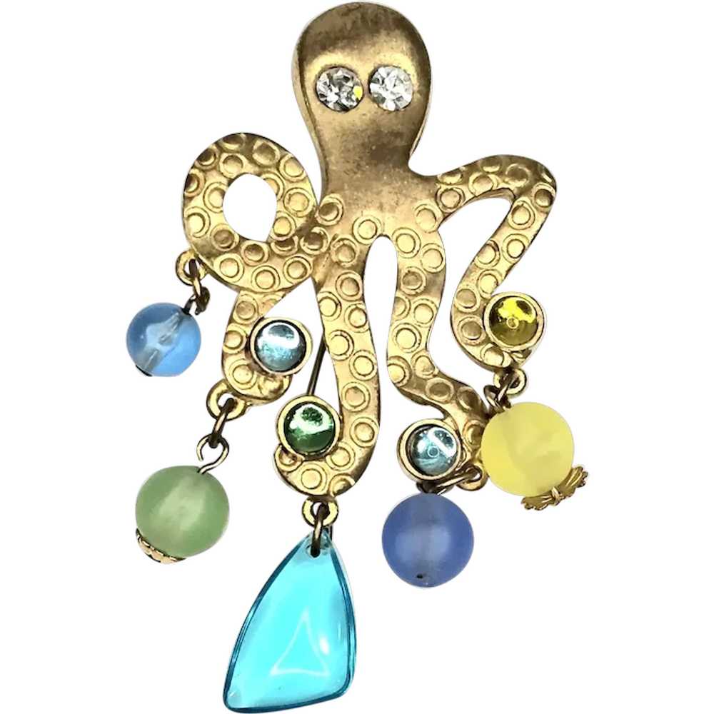 Vintage Octopus with Multi Glass Dangles Pin - image 1