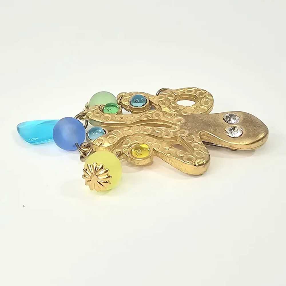 Vintage Octopus with Multi Glass Dangles Pin - image 2