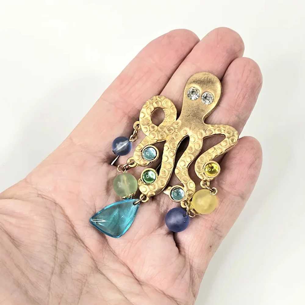 Vintage Octopus with Multi Glass Dangles Pin - image 5