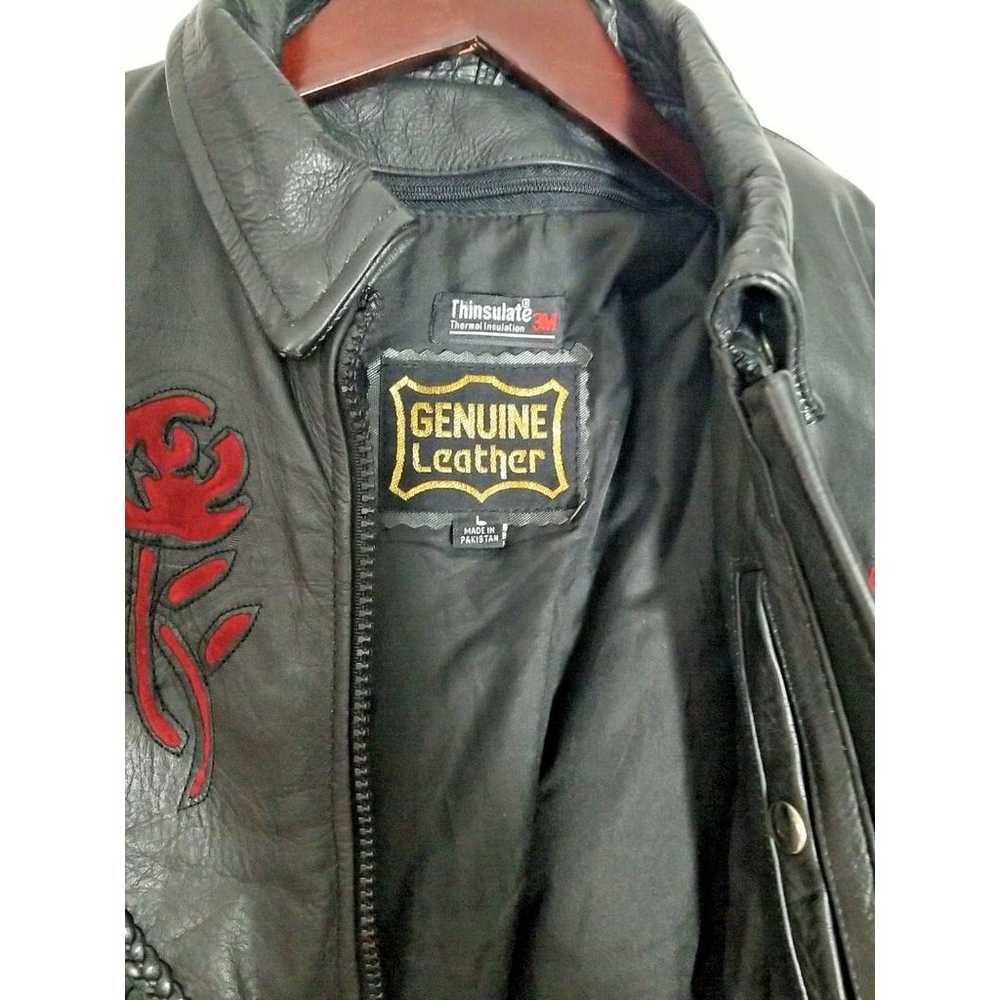 Genuine Leather LG Motorcycle Jacket Fringe Rose … - image 12