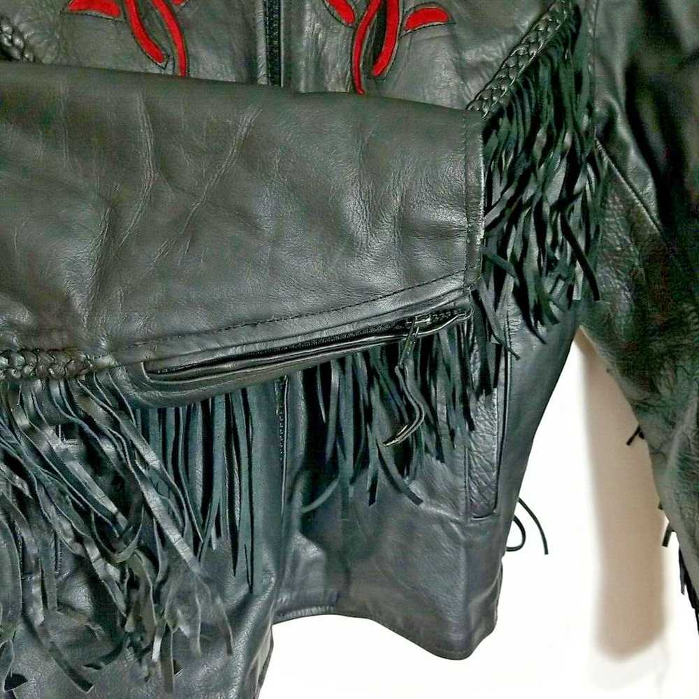 Genuine Leather LG Motorcycle Jacket Fringe Rose … - image 3