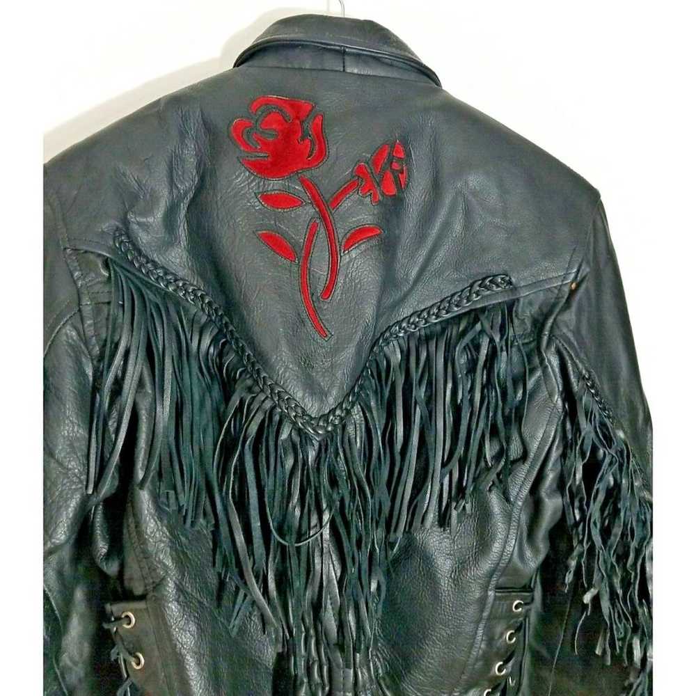 Genuine Leather LG Motorcycle Jacket Fringe Rose … - image 6