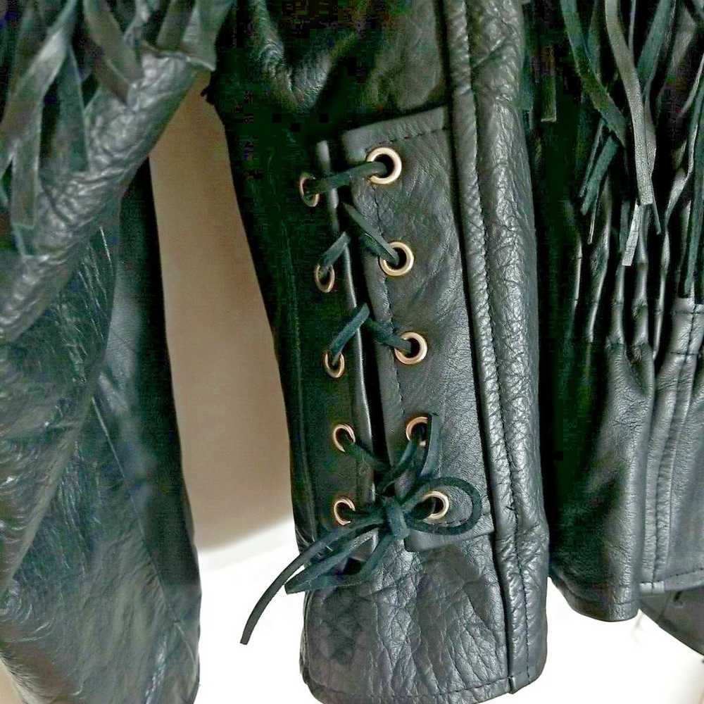 Genuine Leather LG Motorcycle Jacket Fringe Rose … - image 7