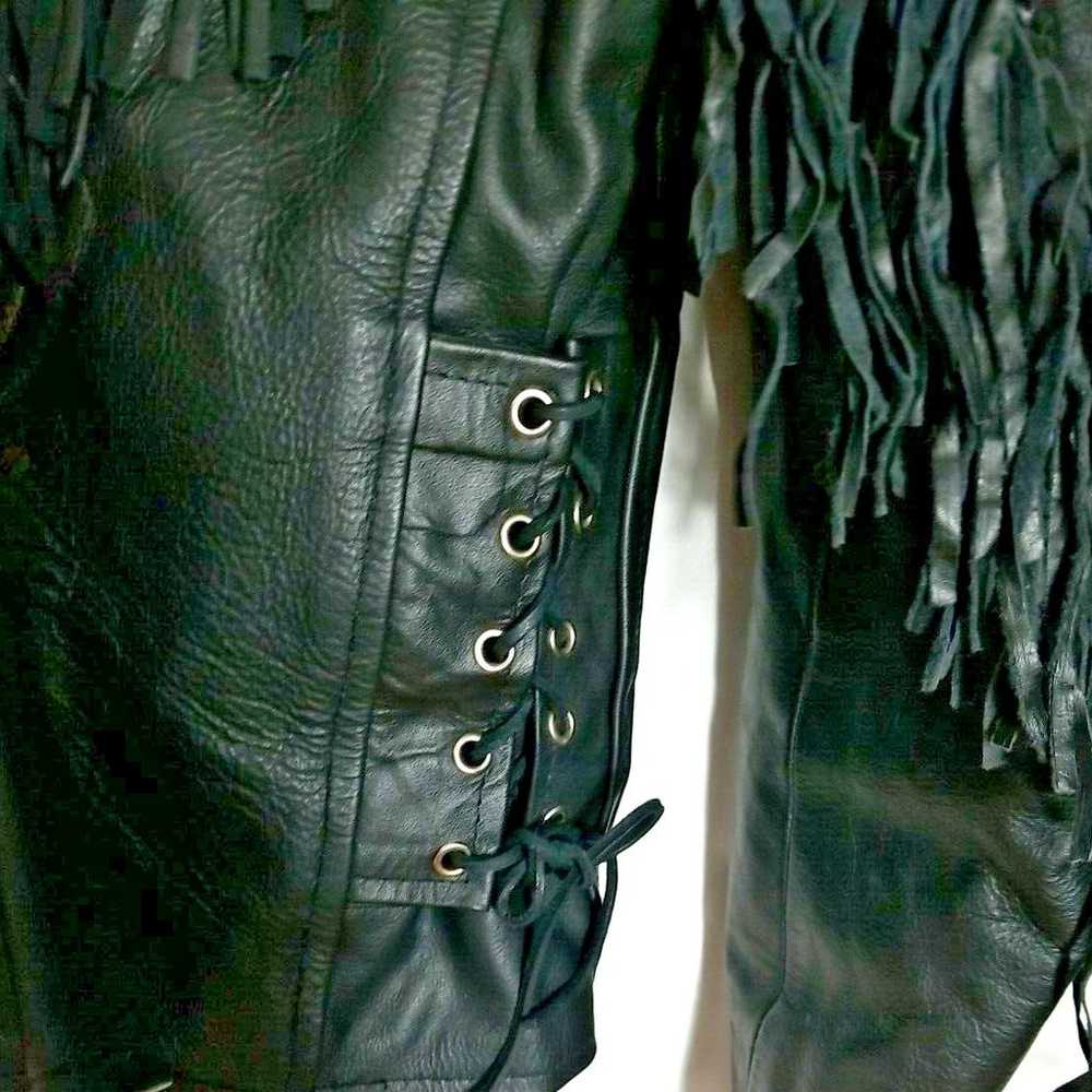 Genuine Leather LG Motorcycle Jacket Fringe Rose … - image 8