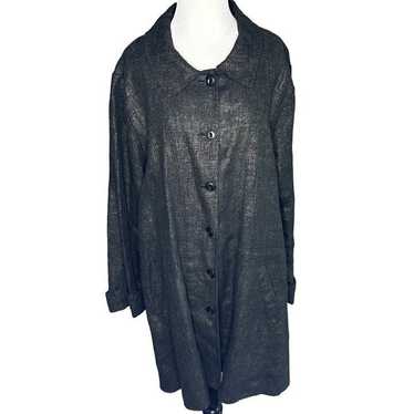 Flax Gray Linen Duster Trench Button Front Jacket 