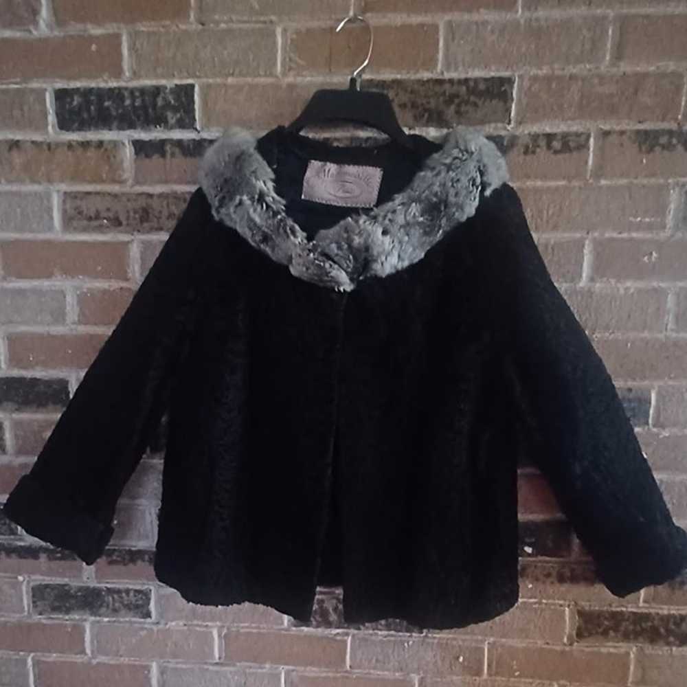 Vintage Black Persian Lamb Jacket with Chinchilla… - image 1