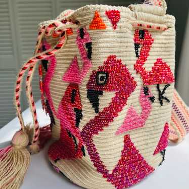 Flamingo bucket purse beach tote Colombian handmad