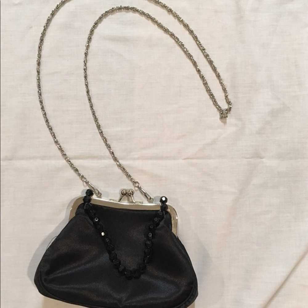 Black beaded handle silky vintage evening bag. - image 2