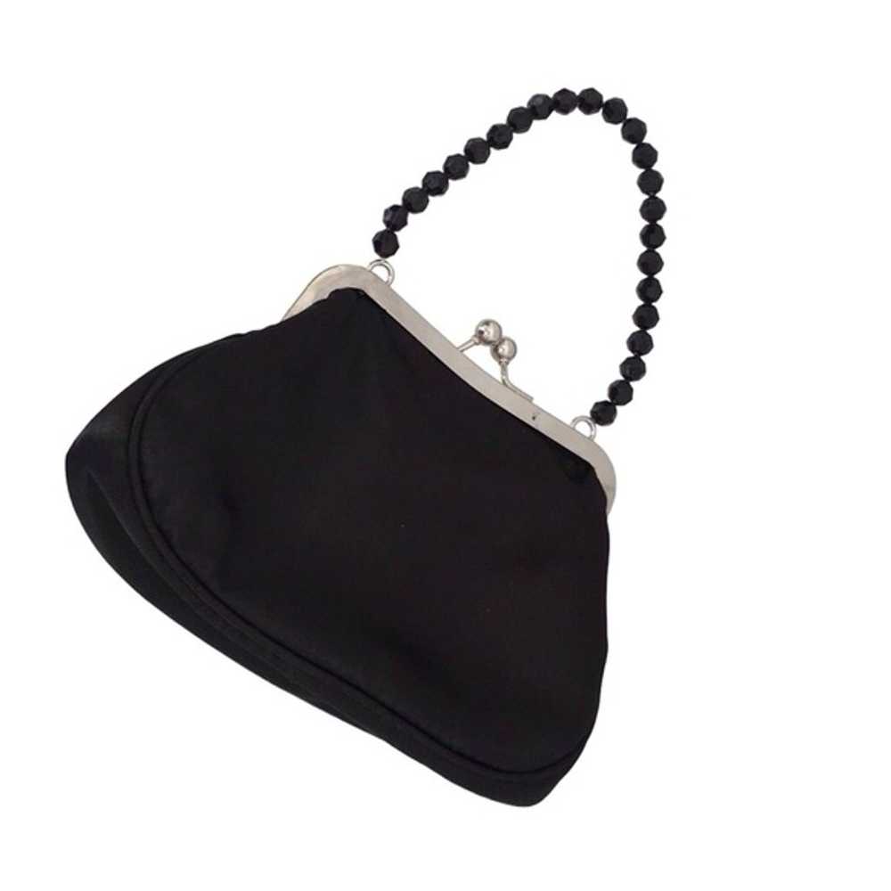 Black beaded handle silky vintage evening bag. - image 3