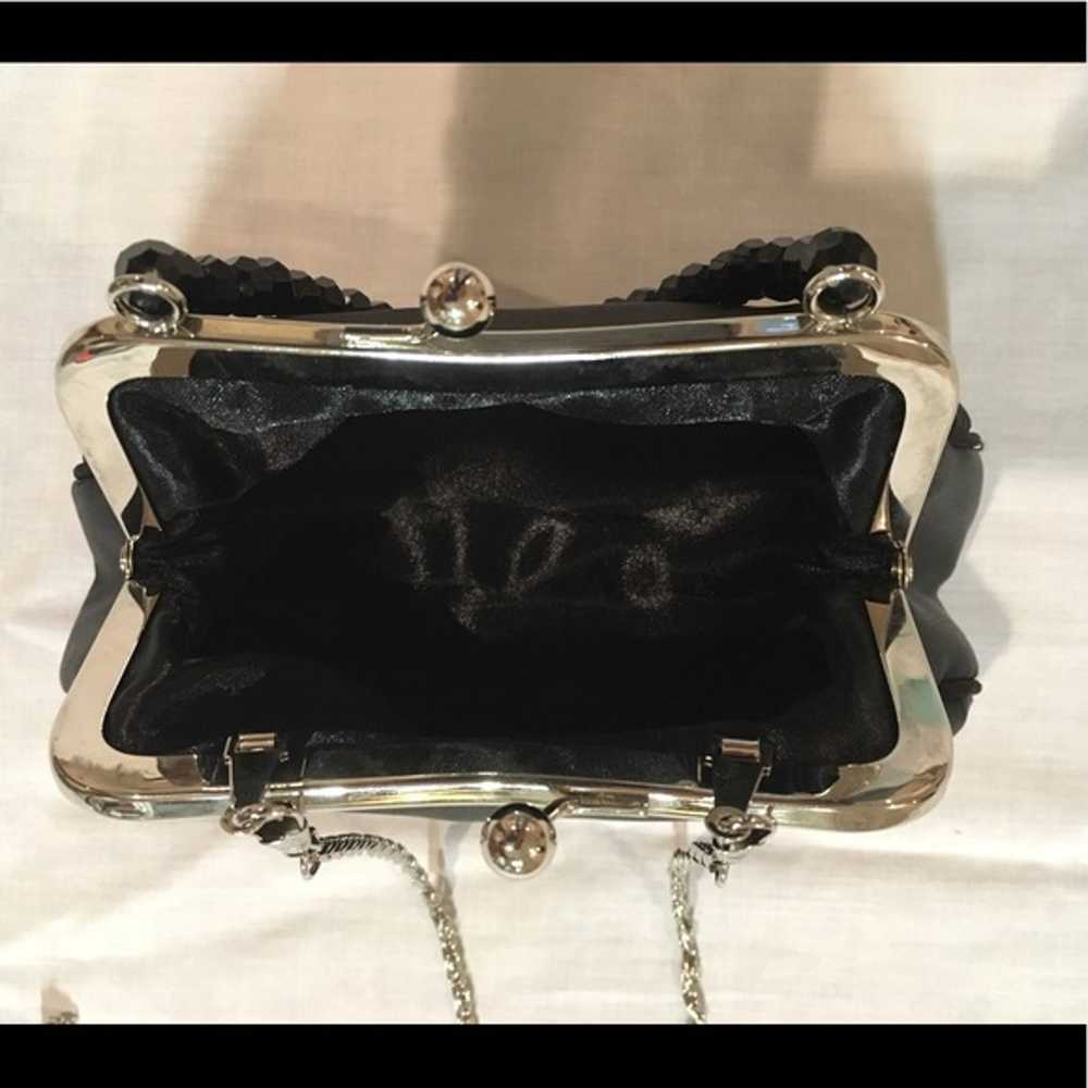 Black beaded handle silky vintage evening bag. - image 5