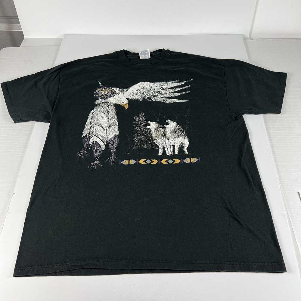 Hanes × Vintage VTG 90s Nature Eagle Wolves Inden… - image 1