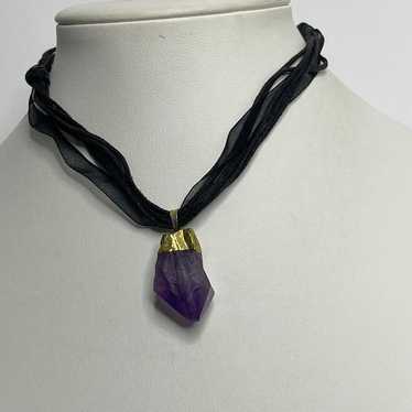 purple stone necklace boho bohemian trendy black … - image 1