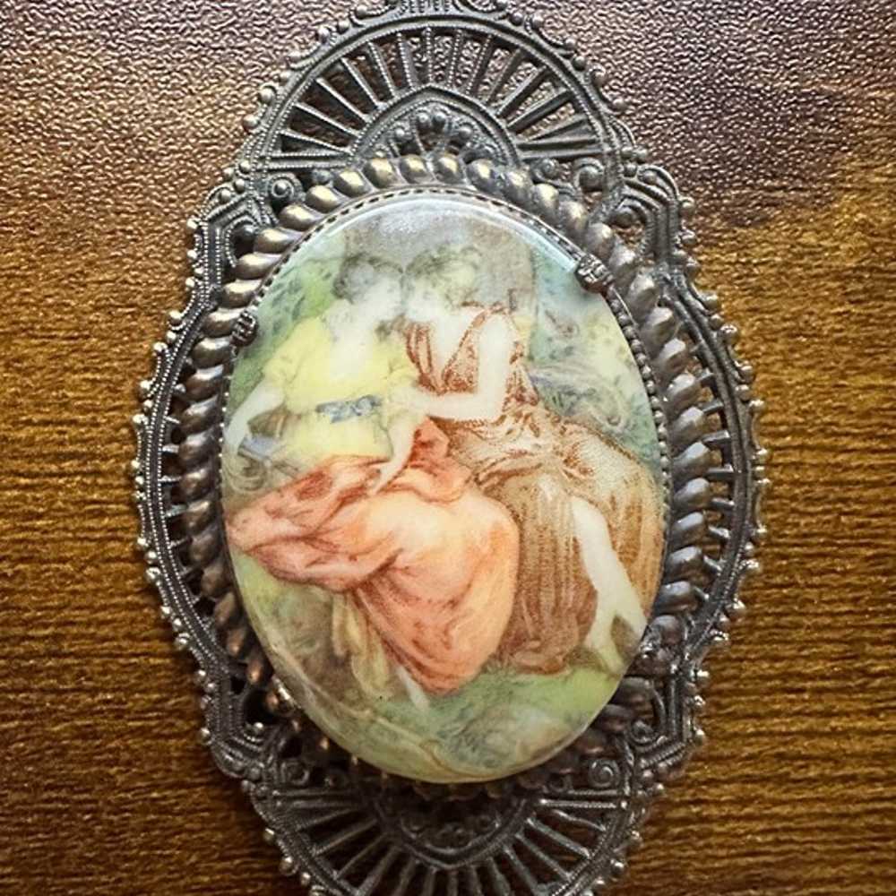 Vintage Cameo Style of Two Ladies Embracing Brooch - image 4