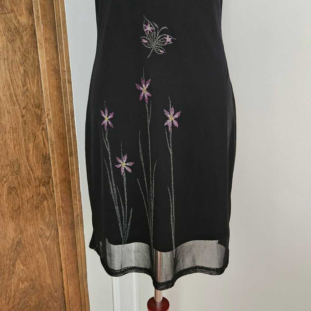 Black Mesh Floral Mini Dress Milkmaid Sleevleess … - image 2