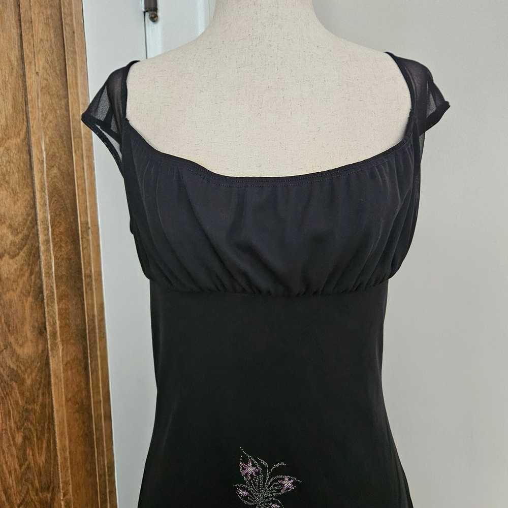 Black Mesh Floral Mini Dress Milkmaid Sleevleess … - image 3