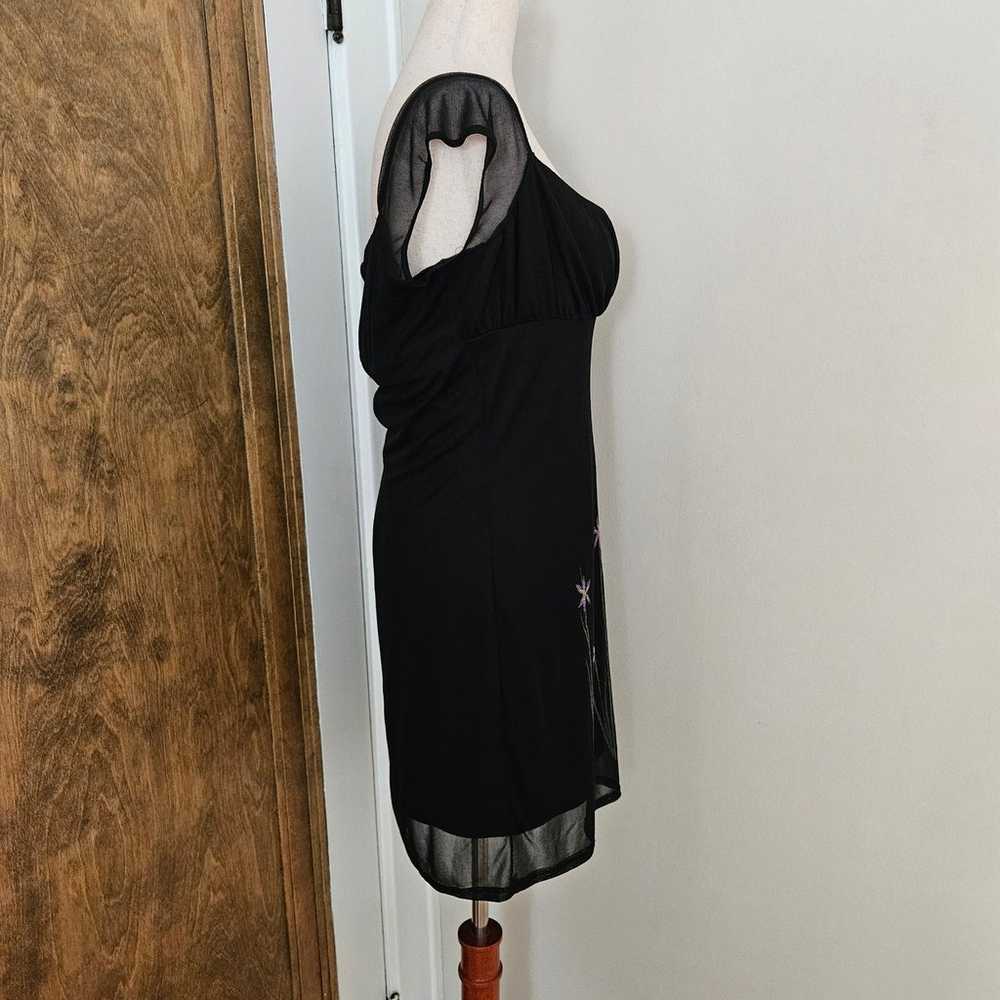 Black Mesh Floral Mini Dress Milkmaid Sleevleess … - image 4
