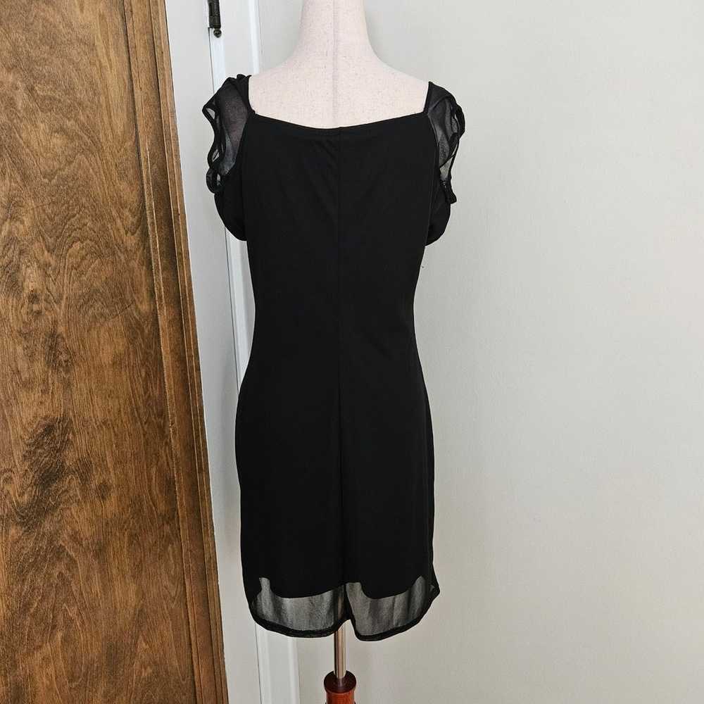 Black Mesh Floral Mini Dress Milkmaid Sleevleess … - image 5
