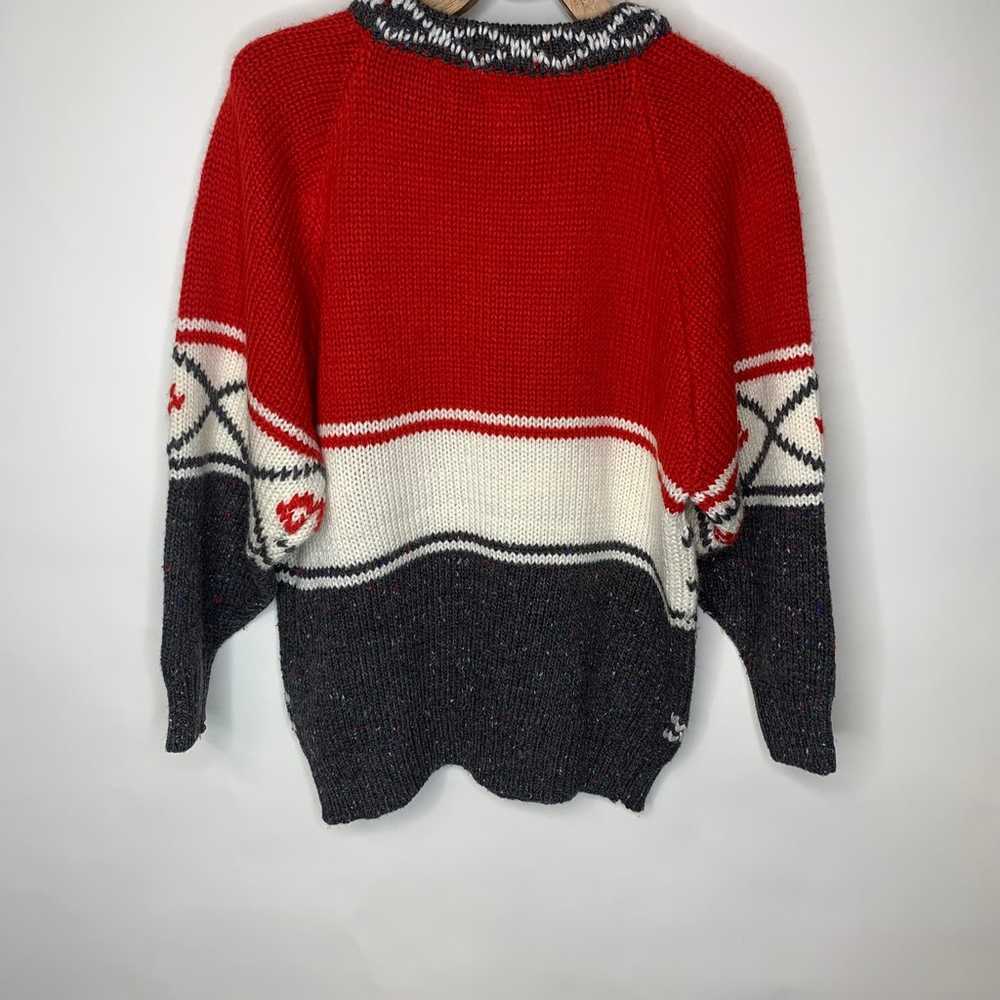 Vintage Heavy Red Cream Gray Ski Sweater Nordic S… - image 2