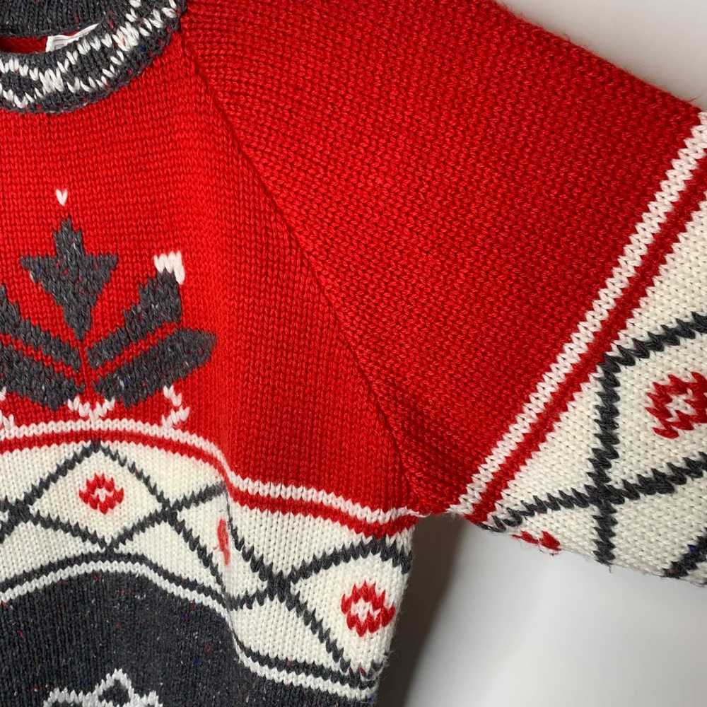 Vintage Heavy Red Cream Gray Ski Sweater Nordic S… - image 3