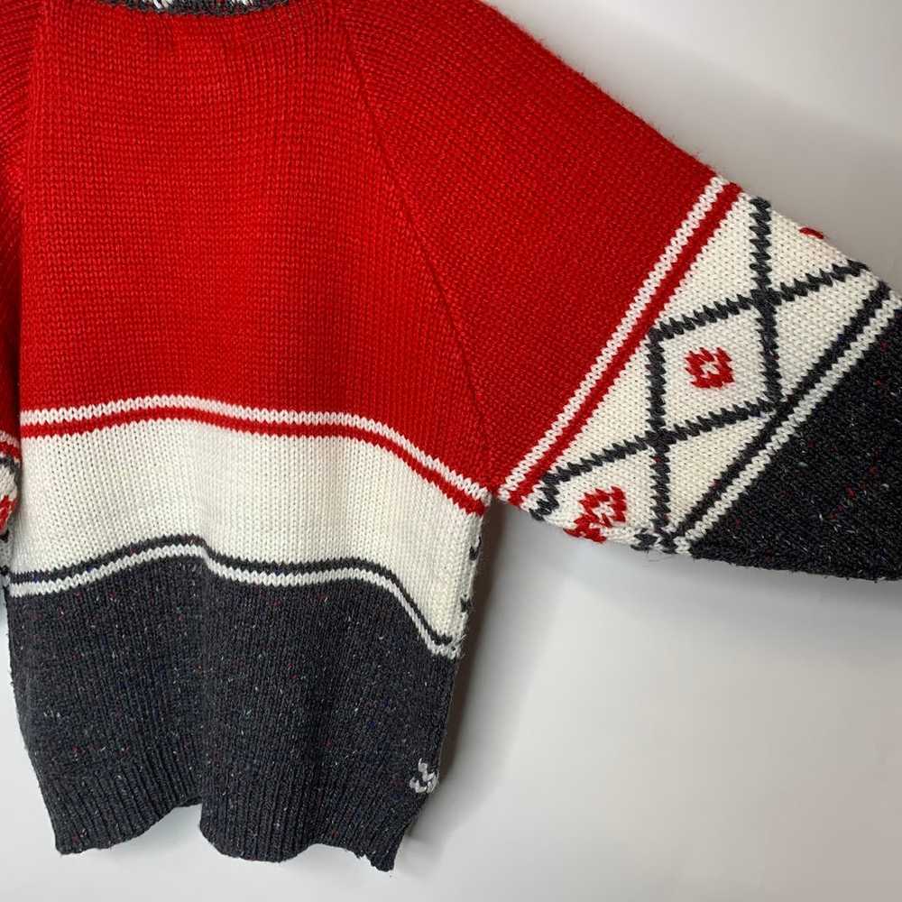 Vintage Heavy Red Cream Gray Ski Sweater Nordic S… - image 5