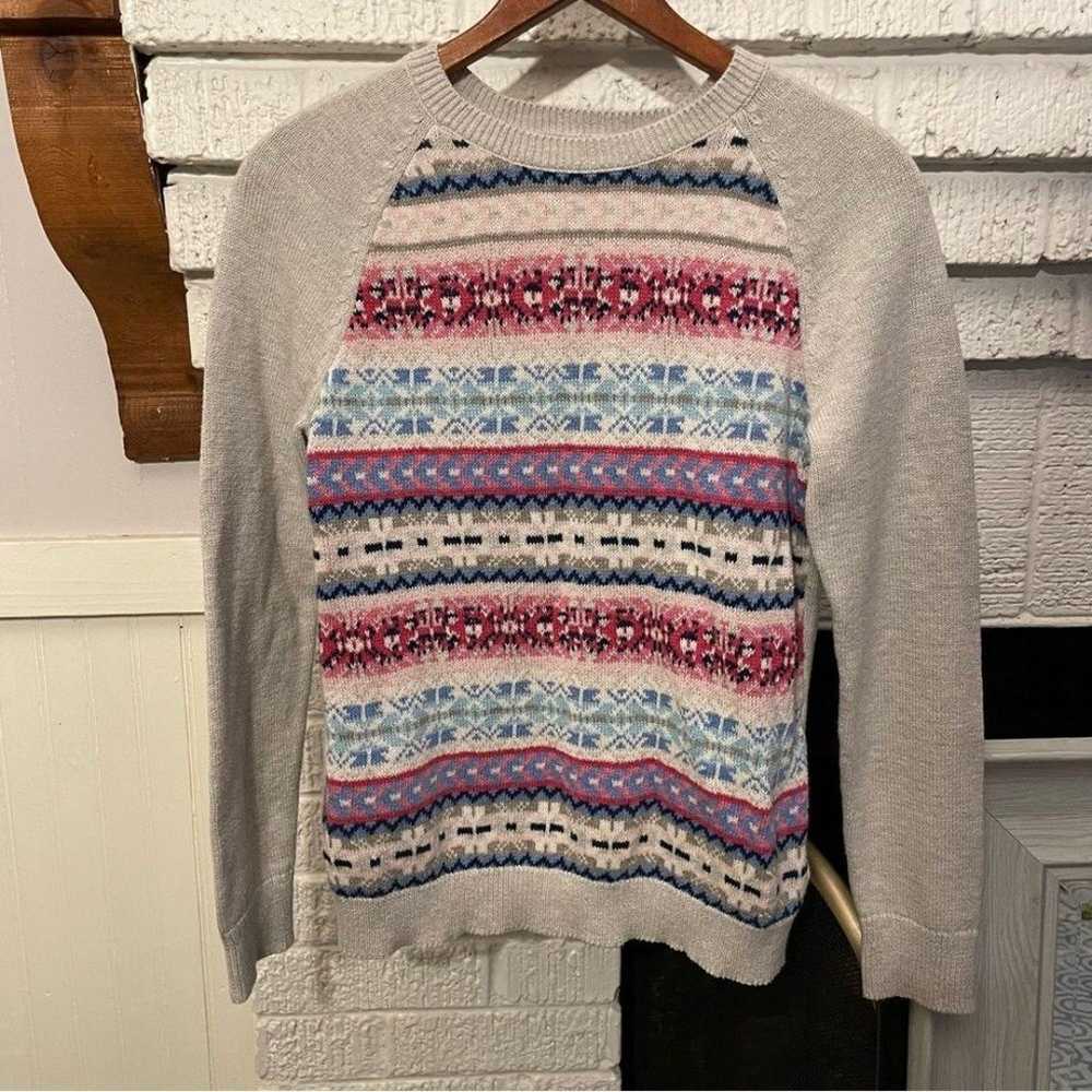 CHAPS sweater Size M Fair Isle Cotton Gray Pink B… - image 12