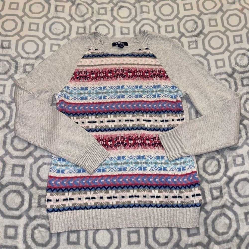 CHAPS sweater Size M Fair Isle Cotton Gray Pink B… - image 2