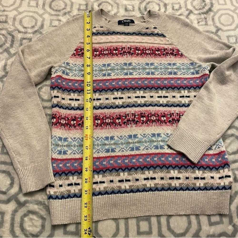 CHAPS sweater Size M Fair Isle Cotton Gray Pink B… - image 7