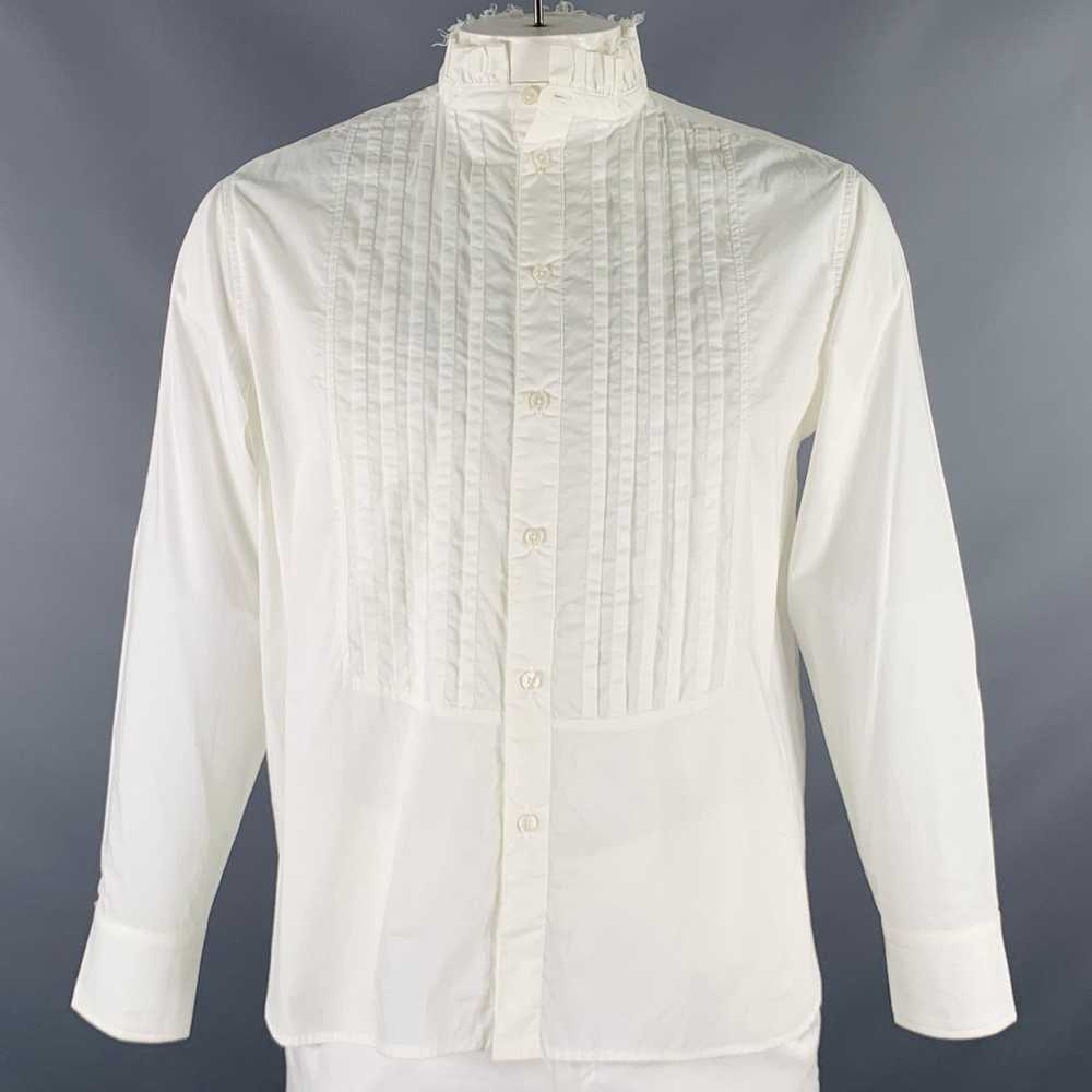 Other White Pleated Cotton High Collar Long Sleev… - image 1