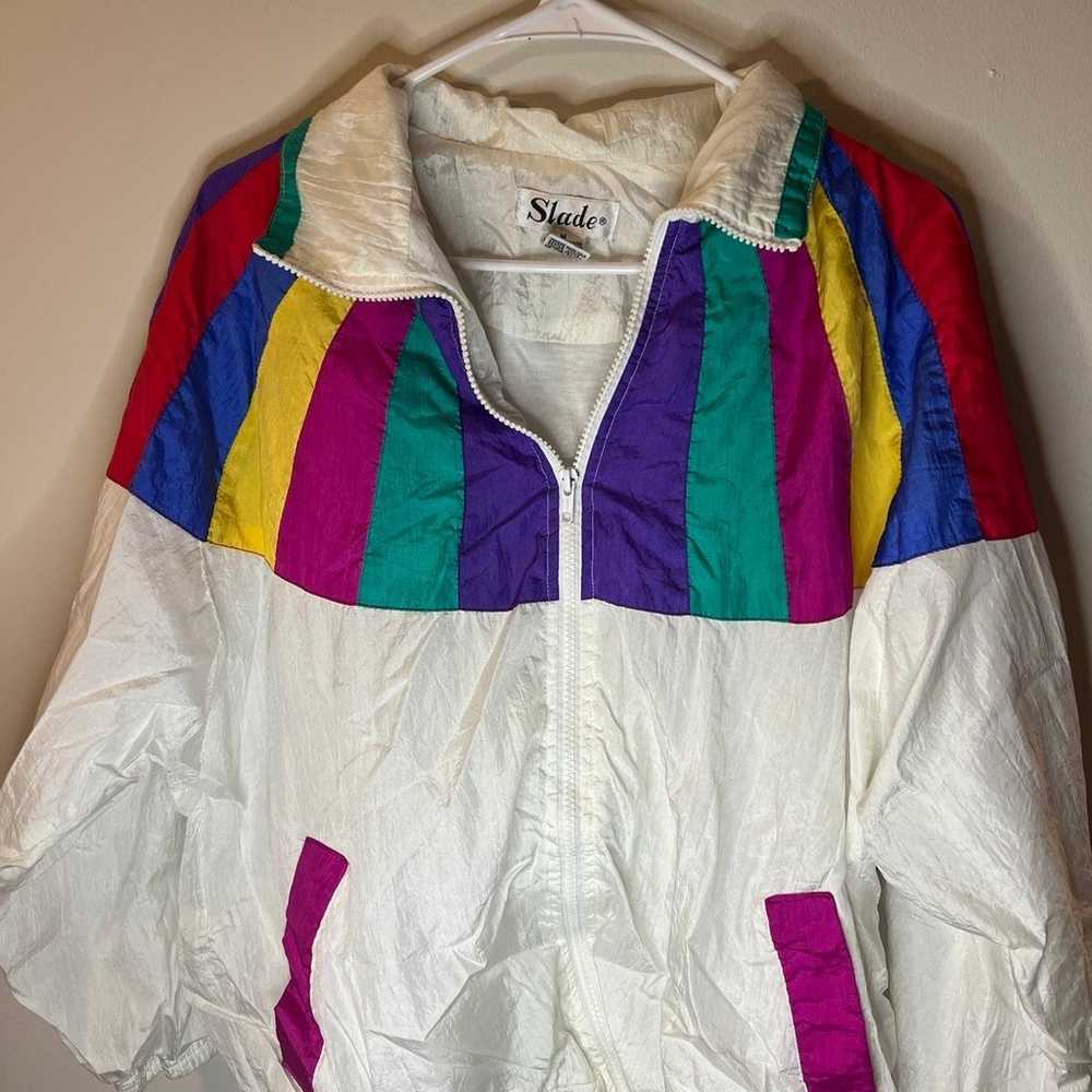 VINTAGE 90s Slade Puffy Rainbow Windbreaker Jacke… - image 1