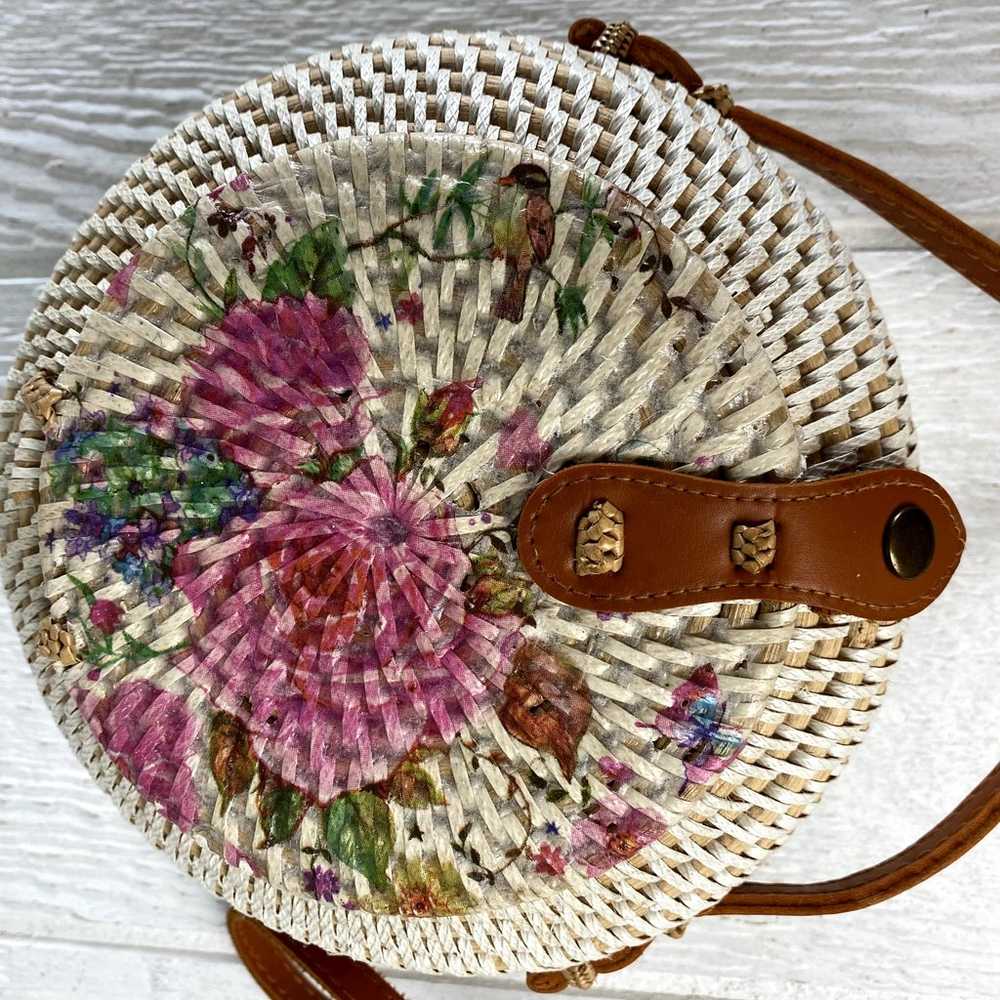 Round Rattan Hand Woven Crossbody Basket Bag Purs… - image 12