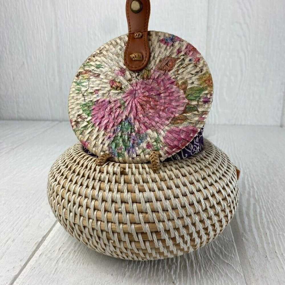 Round Rattan Hand Woven Crossbody Basket Bag Purs… - image 3