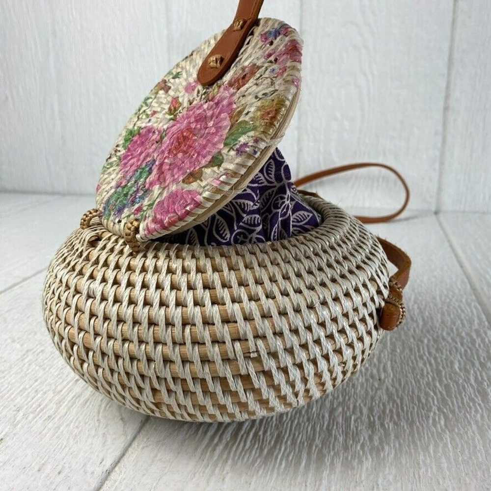 Round Rattan Hand Woven Crossbody Basket Bag Purs… - image 4